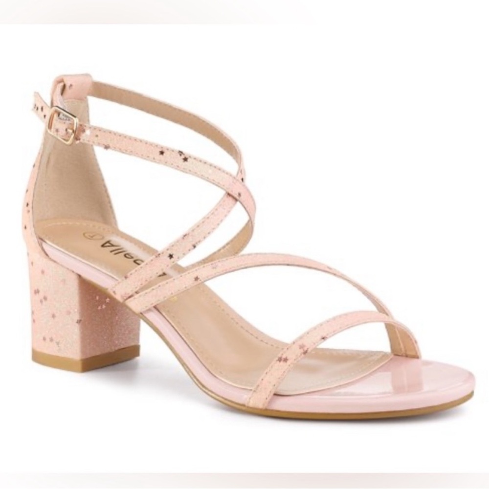 Allegra K 🆕 Strappy Block Heels Sandals Blush Pink Metallic Stars NIB Size 7.5